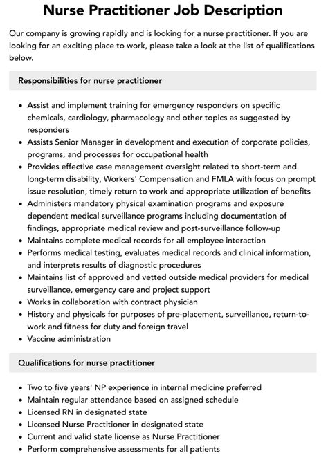 nurse practitioner job description and salary