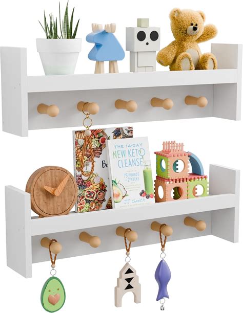 Nursery Floating Shelf With Hooks