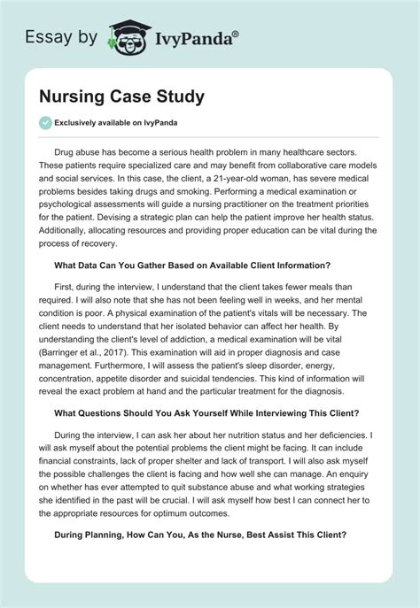 nursing case study examples with answers