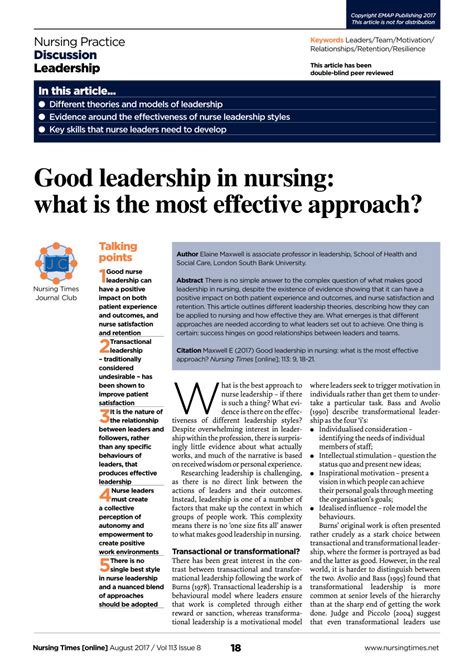 nursing leadership articles in journals
