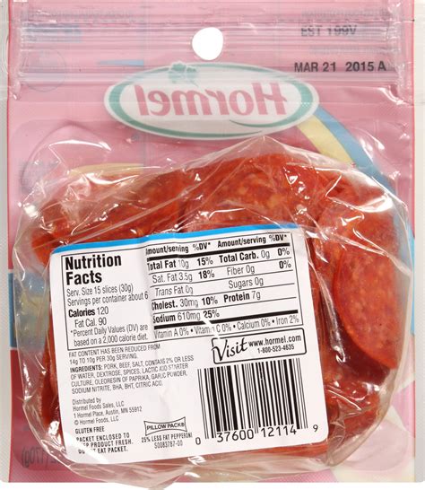 nutrition facts for pepperoni