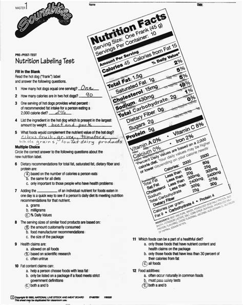 nutrition label worksheet answer key whopper sandwich