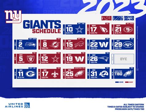 Printable New York Giants Schedule 2016 Football Season New york