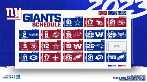 ny giants schedule 2023 season dates