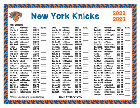 ny knicks basketball schedule