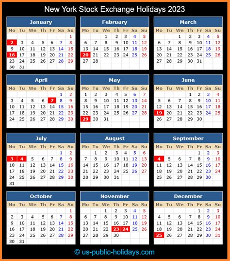 ny stock exchange holiday calendar 2023