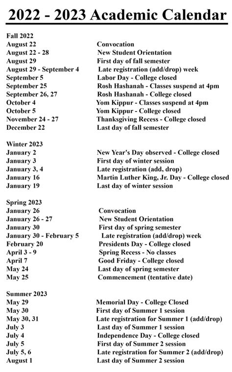 nyc college of technology academic calendar