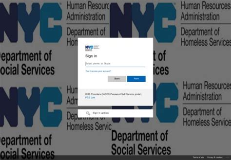 nyc dhs cares login page