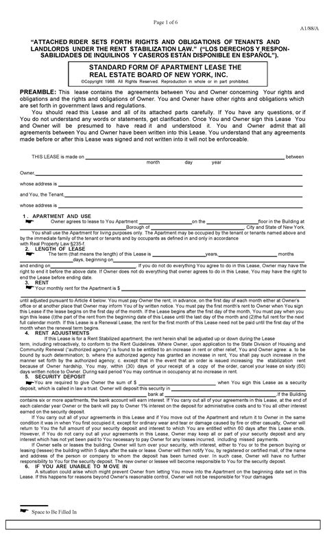 nyc rent stabilized lease form