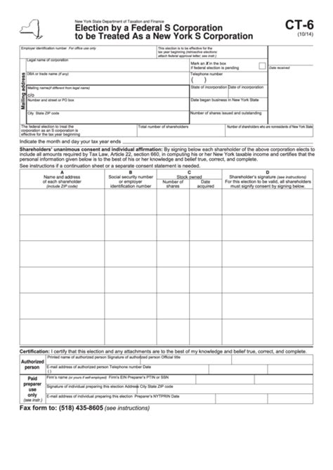 nys s corp election form ct-6