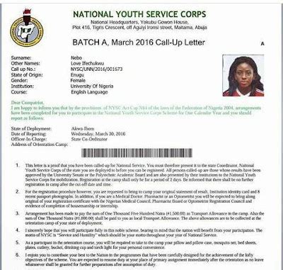 nysc call up letter printing