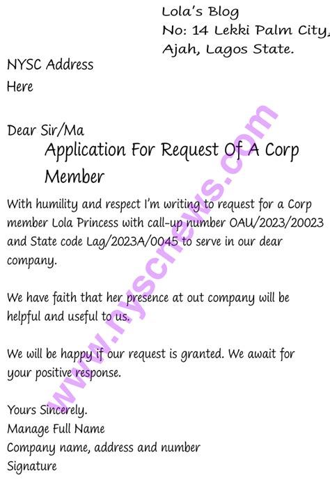 nysc request letter template