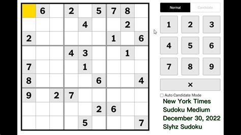 nytimes sudoku medium difficulty