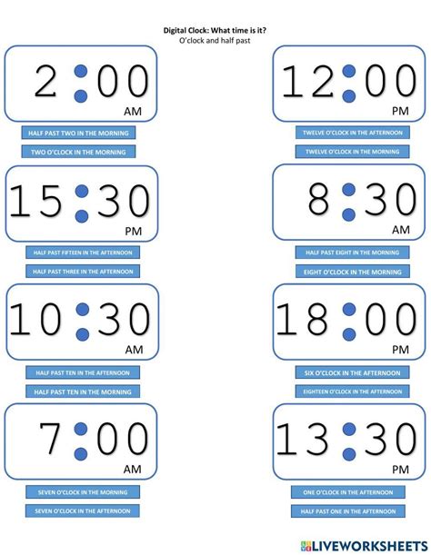 O'clock Digital Time Worksheet