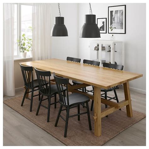 Six Ikea Henriksdal Oak Dining Chairs with Grasbo White washable seat