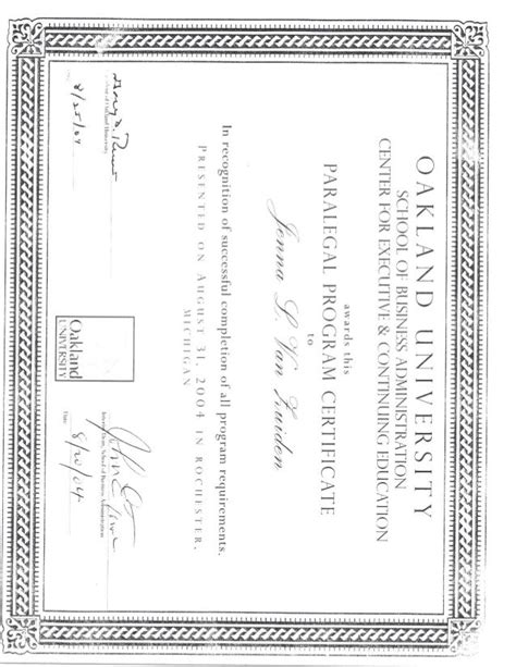 oakland university paralegal certificate