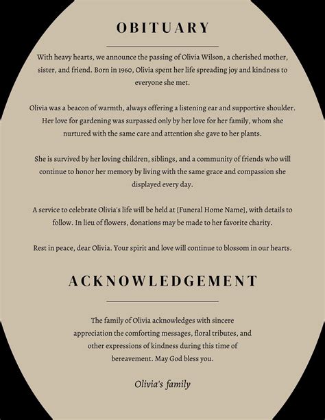 Obituary Acknowledgement Examples