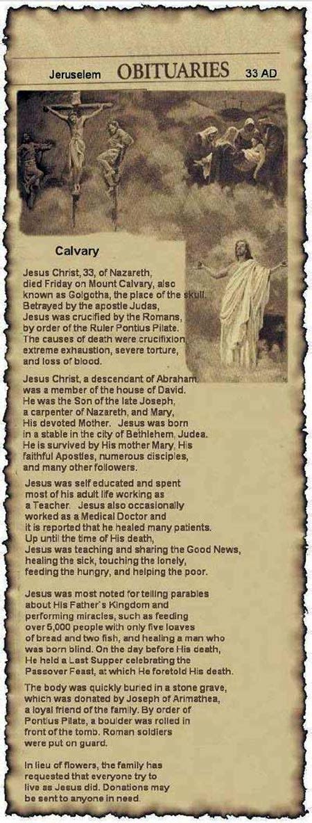 obituary for jesus christ of nazareth