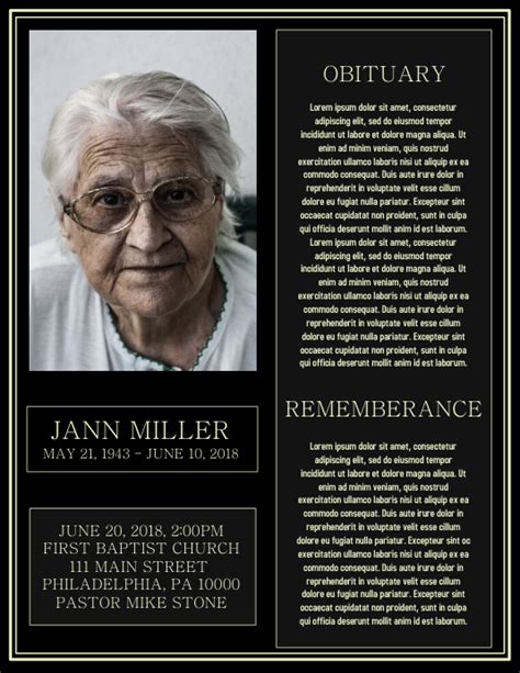 obituary layout examples