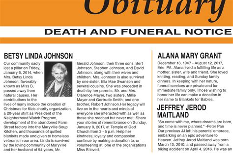 obituary search death notices newspaper