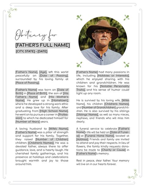 Free Obituary Template For Microsoft Word