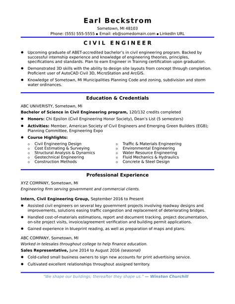 Civil Engineer Resume 2017 Samples