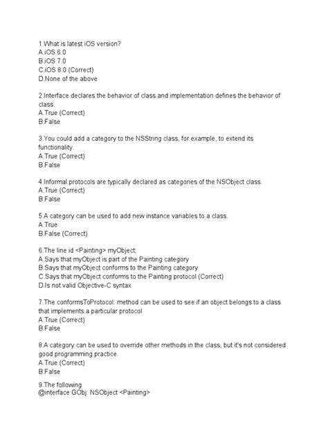 objective c mcq questions and answers