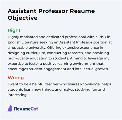 objective for assistant professor resume examples