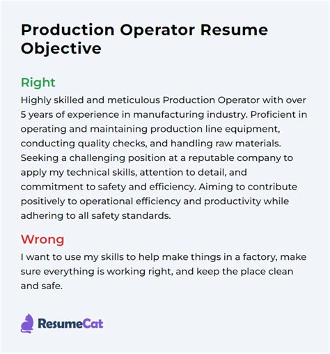 objective sample for production operator