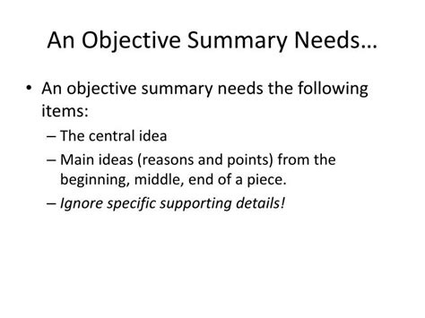 objective summary definition for students