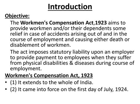 Objectives Of Workmen Compensation Act 1923