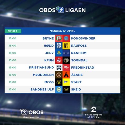 Obos Ligaen Terminliste