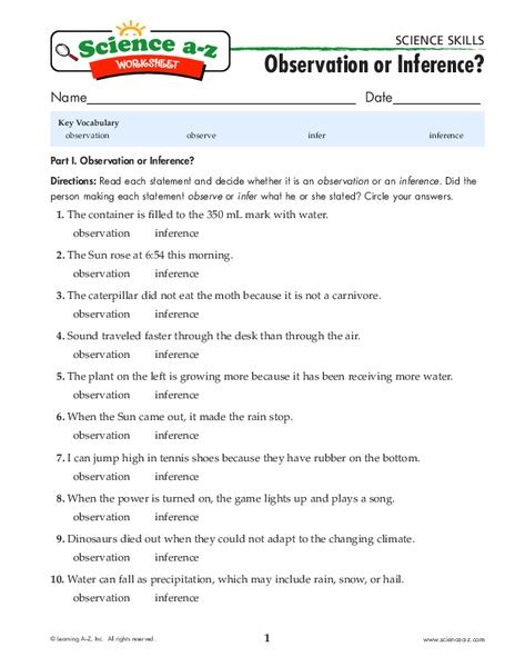 observation and inference worksheet answer key