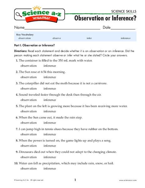 observation vs inference worksheet