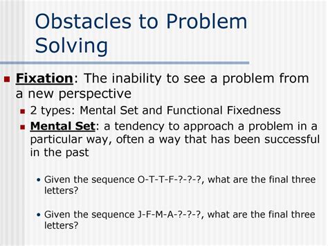 obstacles to problem solving mental set