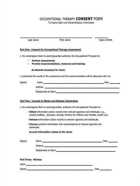 occupational therapy consent form template