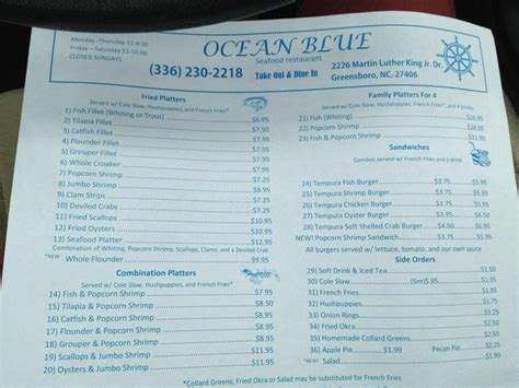 ocean blue seafood menu