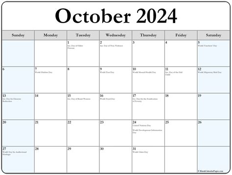 October 2024 Calendar With Holidays
