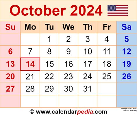 October Calendar 2024 With Holidays