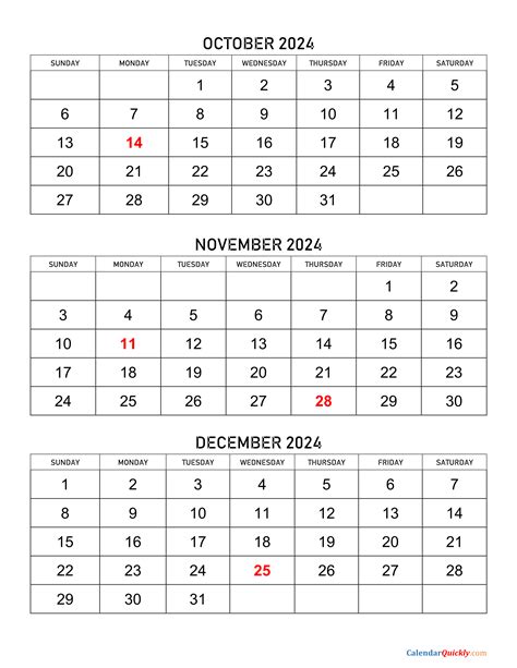 October November And December 2024 Calendar
