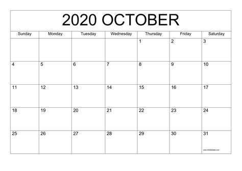 october calendar 2020 pdf