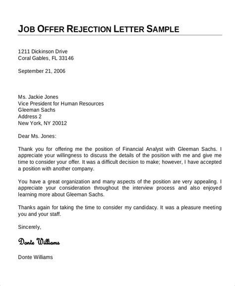 Offer Rejection Letter Template 5+ Free word, PDF Format