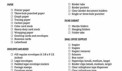 Office supply checklist