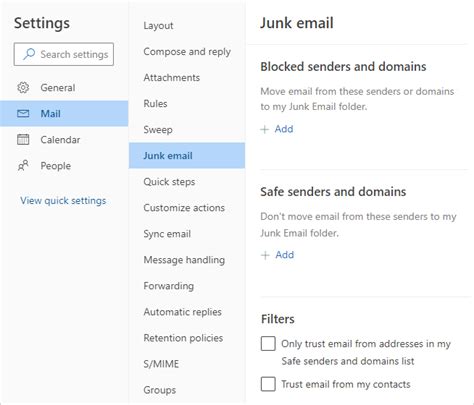 Office 365 Junk Mail Settings Admin