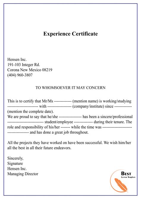 Editable Job Experience Certificate Template Google Docs, Illustrator