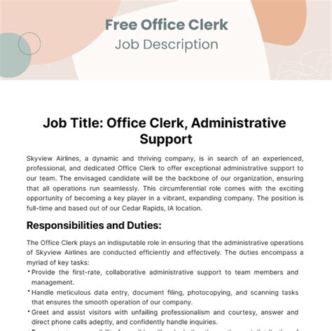 Office Clerk Job Description Sample Template