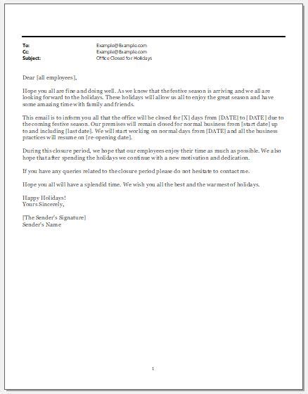 Office Closing Early Email Template