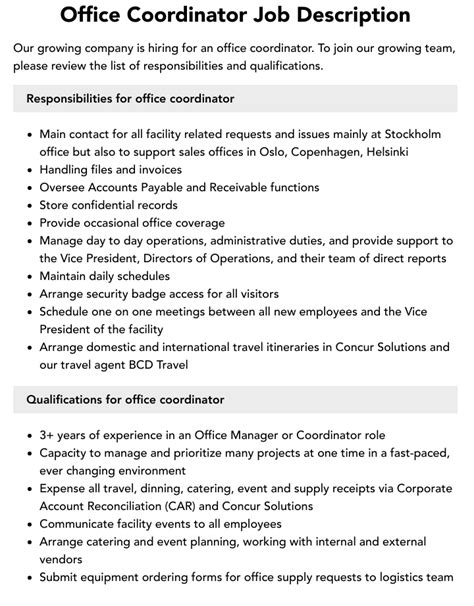 Unlocking the Essentials: Office Coordinator Job Description Revealed