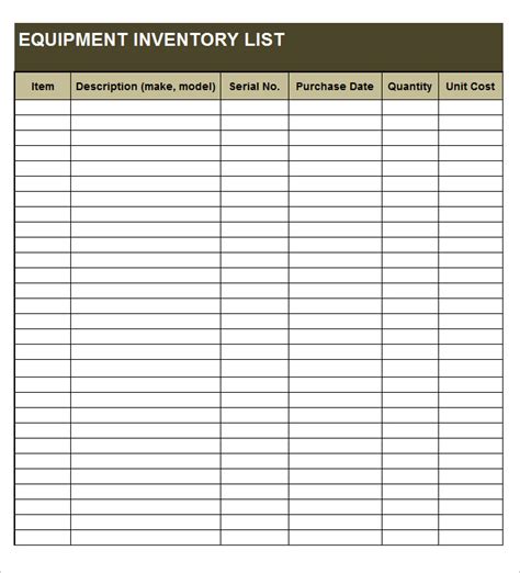 Office Equipment Register Template