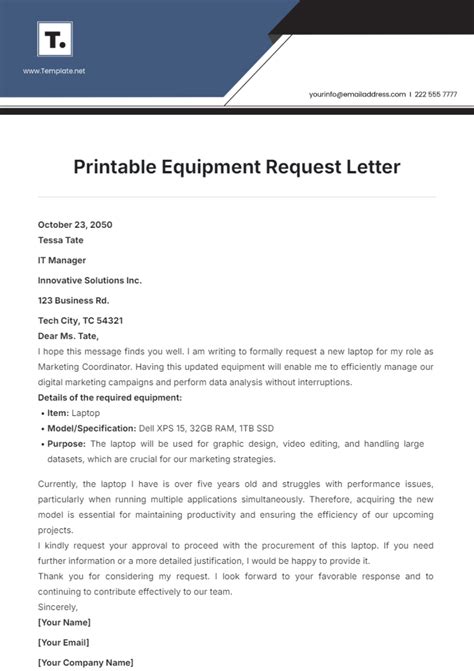 Office Equipment Request Letter Sample